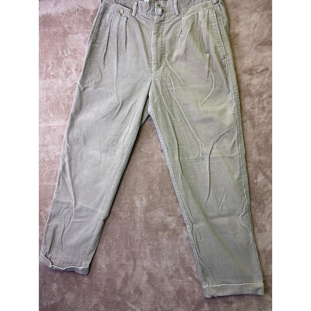 Faconnable Men's Corduroy Pants Size 34/44 Khaki Flat Front Wale Trousers